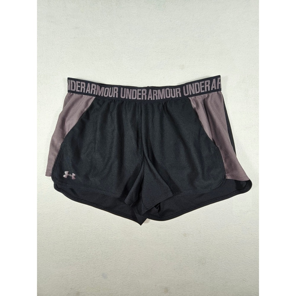 Under Armour HeatGear Womens XL Athletic‎ Shorts Black Mauve Logo Waistband 3in